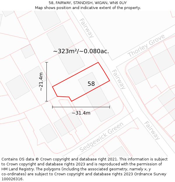 58, FAIRWAY, STANDISH, WIGAN, WN6 0UY: Plot and title map