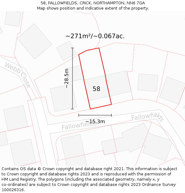 58, FALLOWFIELDS, CRICK, NORTHAMPTON, NN6 7GA: Plot and title map