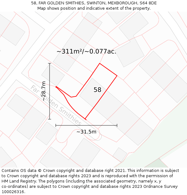 58, FAR GOLDEN SMITHIES, SWINTON, MEXBOROUGH, S64 8DE: Plot and title map