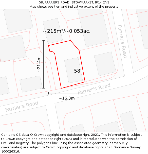 58, FARRIERS ROAD, STOWMARKET, IP14 2NS: Plot and title map