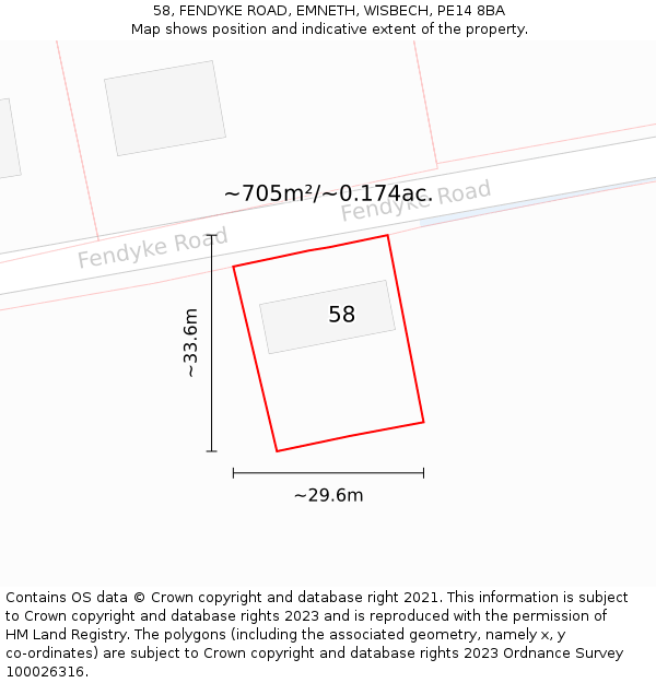 58, FENDYKE ROAD, EMNETH, WISBECH, PE14 8BA: Plot and title map