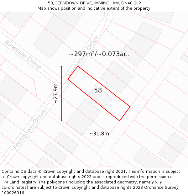 58, FERNDOWN DRIVE, IMMINGHAM, DN40 2LP: Plot and title map