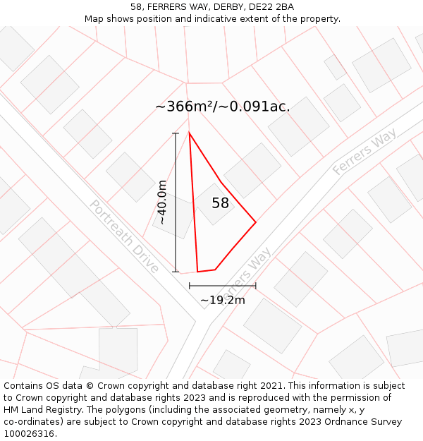 58, FERRERS WAY, DERBY, DE22 2BA: Plot and title map