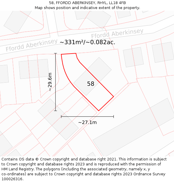 58, FFORDD ABERKINSEY, RHYL, LL18 4FB: Plot and title map