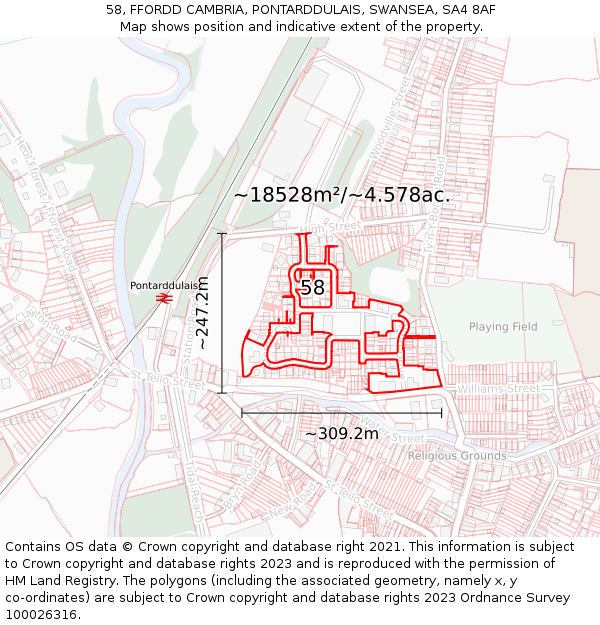 58, FFORDD CAMBRIA, PONTARDDULAIS, SWANSEA, SA4 8AF: Plot and title map
