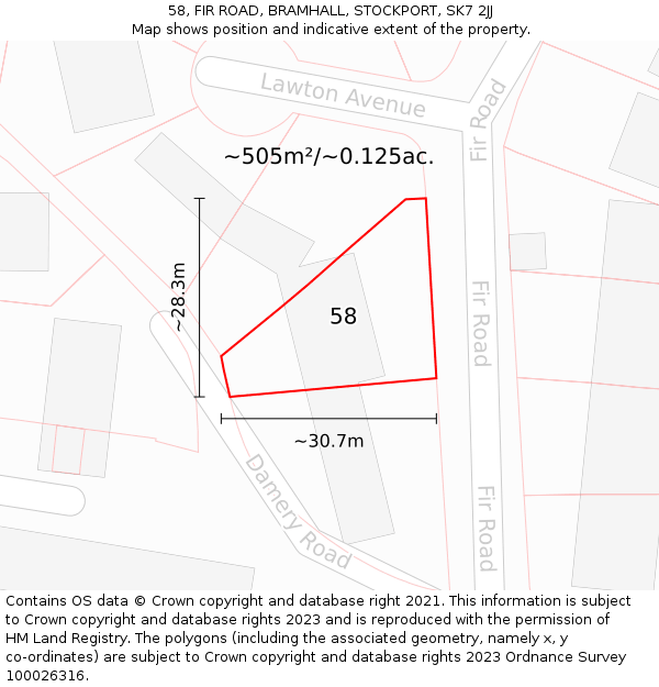 58, FIR ROAD, BRAMHALL, STOCKPORT, SK7 2JJ: Plot and title map