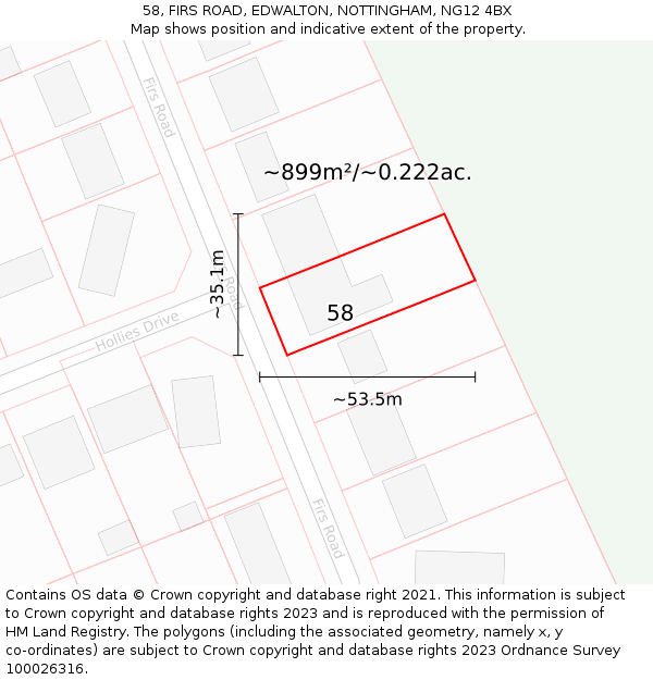 58, FIRS ROAD, EDWALTON, NOTTINGHAM, NG12 4BX: Plot and title map