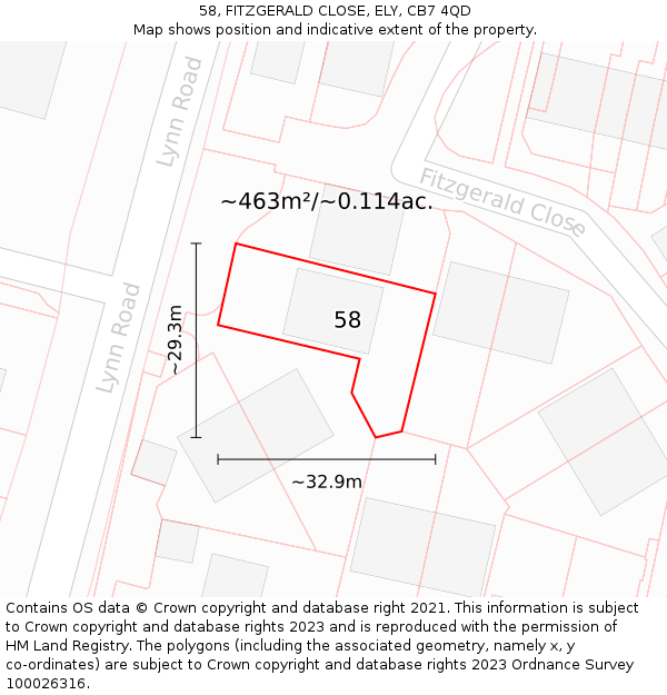 58, FITZGERALD CLOSE, ELY, CB7 4QD: Plot and title map