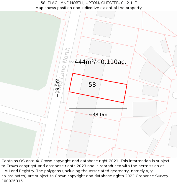 58, FLAG LANE NORTH, UPTON, CHESTER, CH2 1LE: Plot and title map