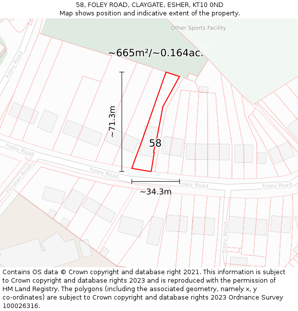 58, FOLEY ROAD, CLAYGATE, ESHER, KT10 0ND: Plot and title map