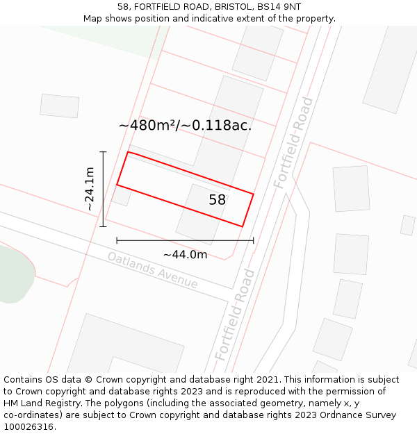 58, FORTFIELD ROAD, BRISTOL, BS14 9NT: Plot and title map