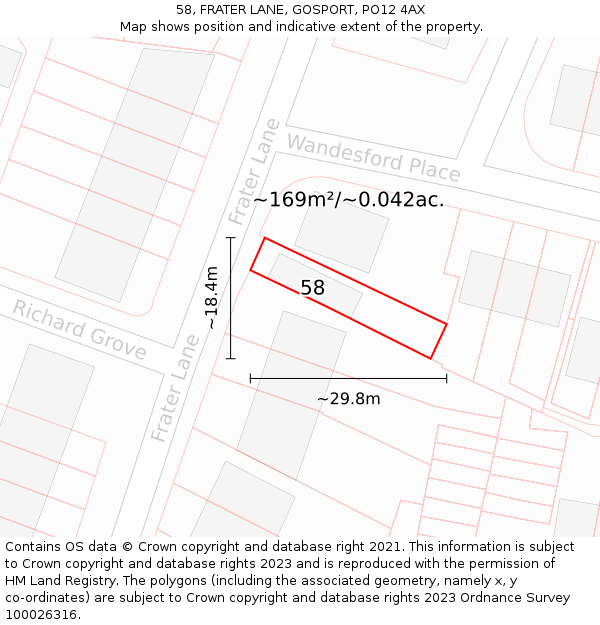 58, FRATER LANE, GOSPORT, PO12 4AX: Plot and title map