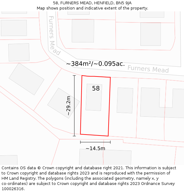 58, FURNERS MEAD, HENFIELD, BN5 9JA: Plot and title map