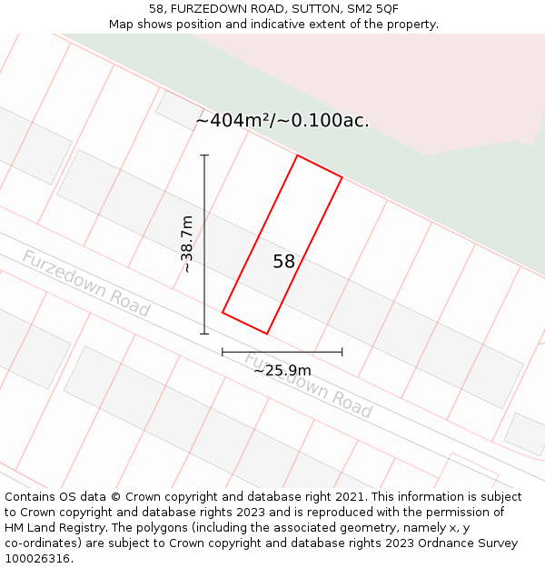 58, FURZEDOWN ROAD, SUTTON, SM2 5QF: Plot and title map