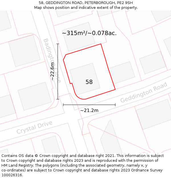 58, GEDDINGTON ROAD, PETERBOROUGH, PE2 9SH: Plot and title map