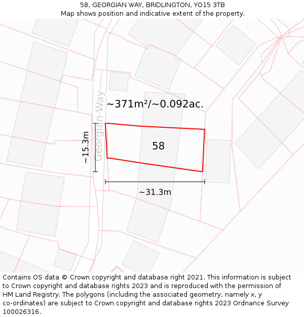 58, GEORGIAN WAY, BRIDLINGTON, YO15 3TB: Plot and title map