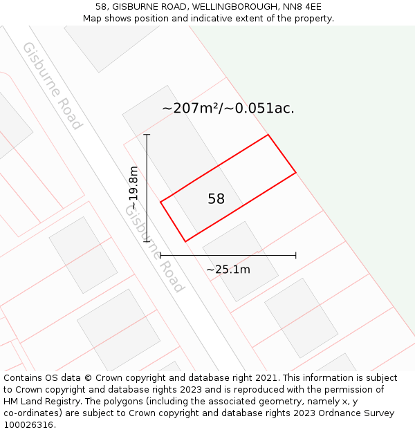 58, GISBURNE ROAD, WELLINGBOROUGH, NN8 4EE: Plot and title map