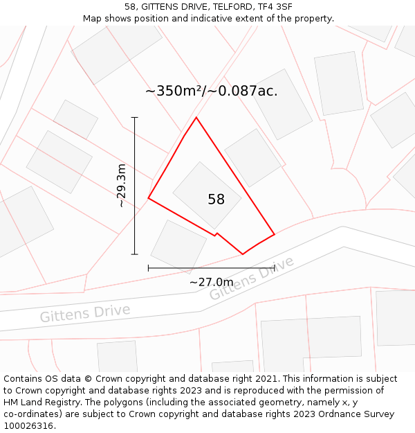 58, GITTENS DRIVE, TELFORD, TF4 3SF: Plot and title map