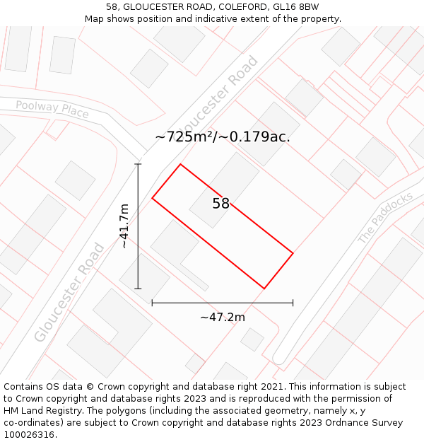 58, GLOUCESTER ROAD, COLEFORD, GL16 8BW: Plot and title map