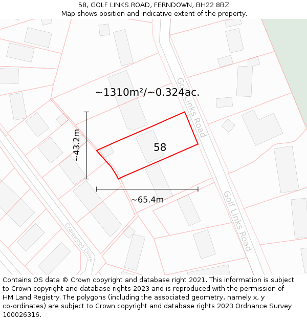 58, GOLF LINKS ROAD, FERNDOWN, BH22 8BZ: Plot and title map