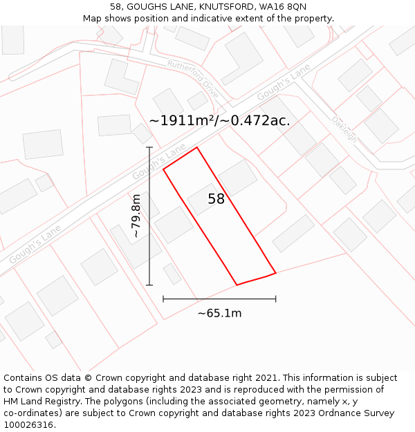 58, GOUGHS LANE, KNUTSFORD, WA16 8QN: Plot and title map