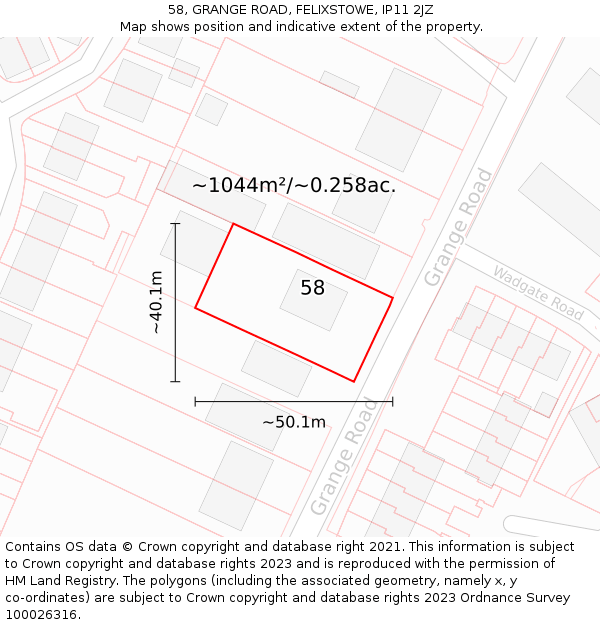 58, GRANGE ROAD, FELIXSTOWE, IP11 2JZ: Plot and title map