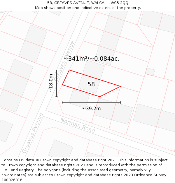 58, GREAVES AVENUE, WALSALL, WS5 3QQ: Plot and title map