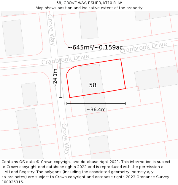 58, GROVE WAY, ESHER, KT10 8HW: Plot and title map