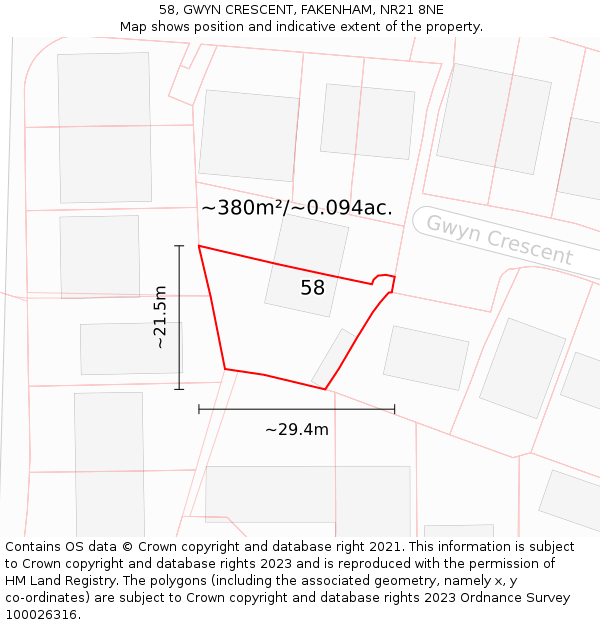 58, GWYN CRESCENT, FAKENHAM, NR21 8NE: Plot and title map