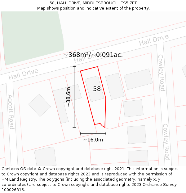 58, HALL DRIVE, MIDDLESBROUGH, TS5 7ET: Plot and title map