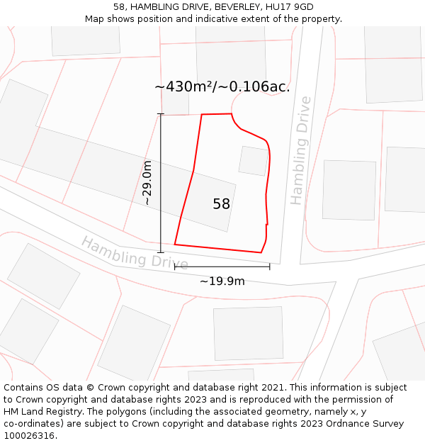 58, HAMBLING DRIVE, BEVERLEY, HU17 9GD: Plot and title map