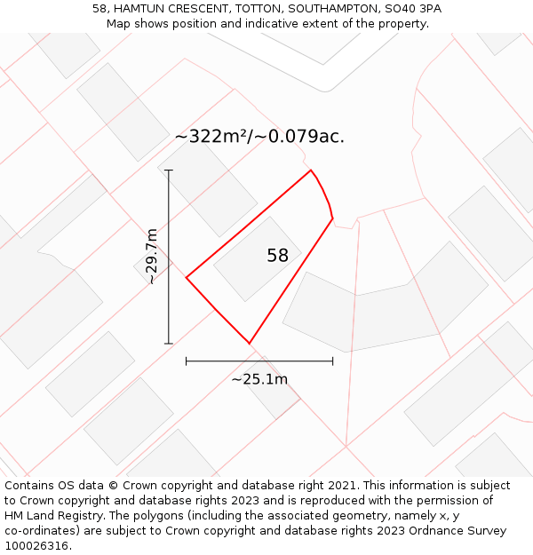 58, HAMTUN CRESCENT, TOTTON, SOUTHAMPTON, SO40 3PA: Plot and title map