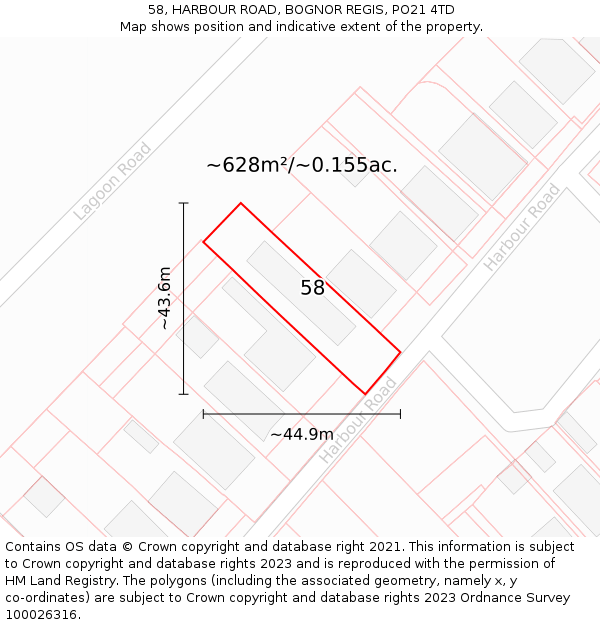 58, HARBOUR ROAD, BOGNOR REGIS, PO21 4TD: Plot and title map