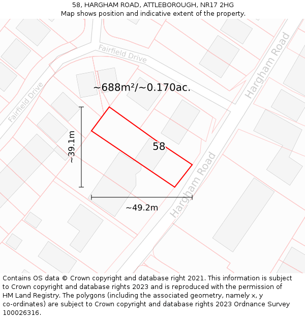 58, HARGHAM ROAD, ATTLEBOROUGH, NR17 2HG: Plot and title map