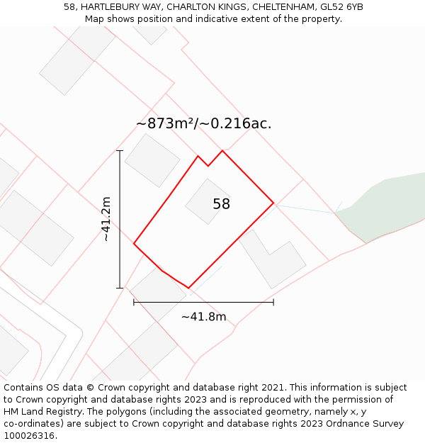 58, HARTLEBURY WAY, CHARLTON KINGS, CHELTENHAM, GL52 6YB: Plot and title map