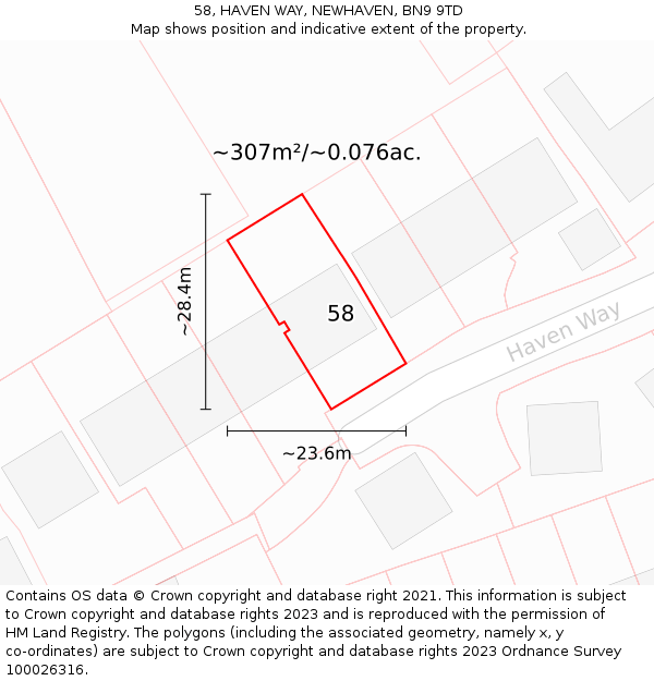 58, HAVEN WAY, NEWHAVEN, BN9 9TD: Plot and title map