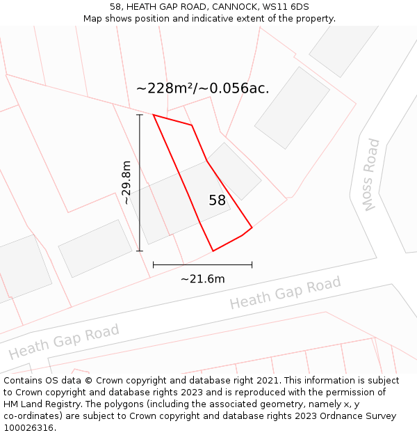 58, HEATH GAP ROAD, CANNOCK, WS11 6DS: Plot and title map