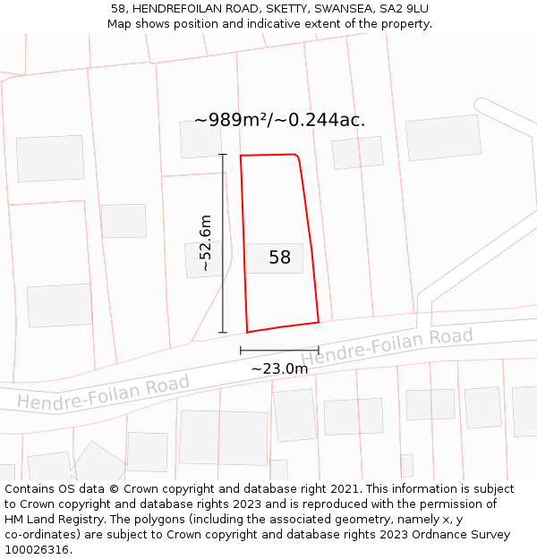 58, HENDREFOILAN ROAD, SKETTY, SWANSEA, SA2 9LU: Plot and title map