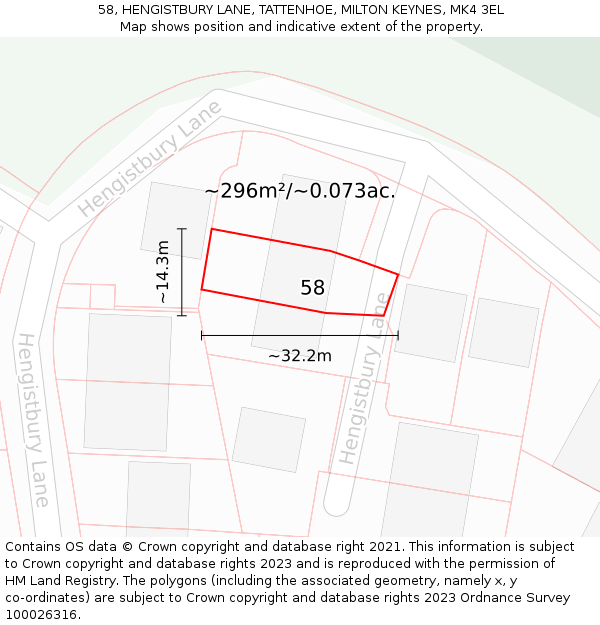 58, HENGISTBURY LANE, TATTENHOE, MILTON KEYNES, MK4 3EL: Plot and title map