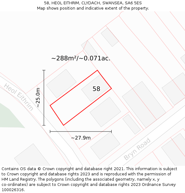 58, HEOL EITHRIM, CLYDACH, SWANSEA, SA6 5ES: Plot and title map