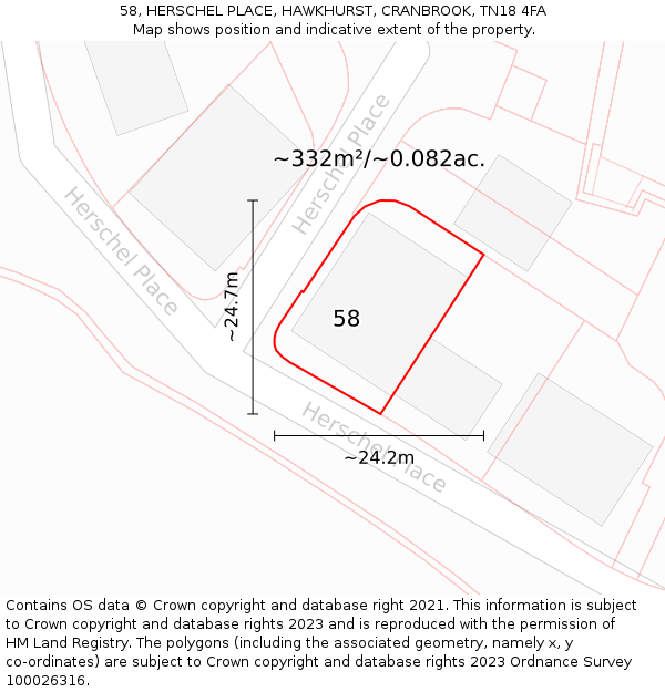 58, HERSCHEL PLACE, HAWKHURST, CRANBROOK, TN18 4FA: Plot and title map