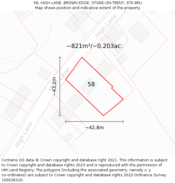 58, HIGH LANE, BROWN EDGE, STOKE-ON-TRENT, ST6 8RU: Plot and title map