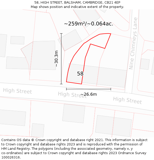 58, HIGH STREET, BALSHAM, CAMBRIDGE, CB21 4EP: Plot and title map