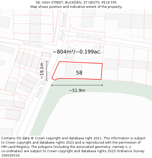 58, HIGH STREET, BUCKDEN, ST NEOTS, PE19 5TA: Plot and title map