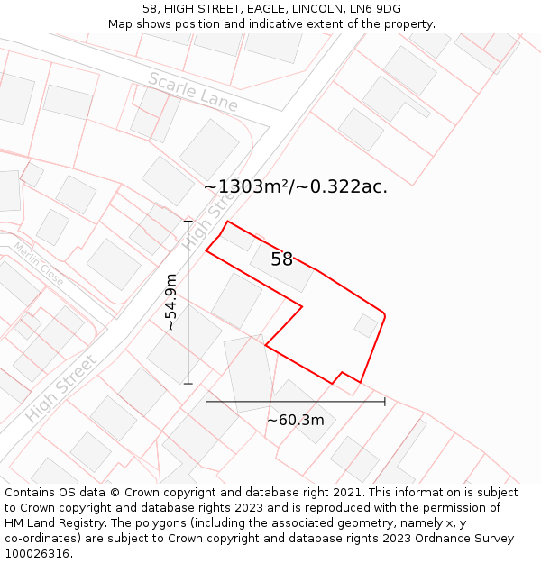 58, HIGH STREET, EAGLE, LINCOLN, LN6 9DG: Plot and title map