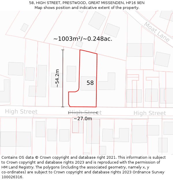 58, HIGH STREET, PRESTWOOD, GREAT MISSENDEN, HP16 9EN: Plot and title map