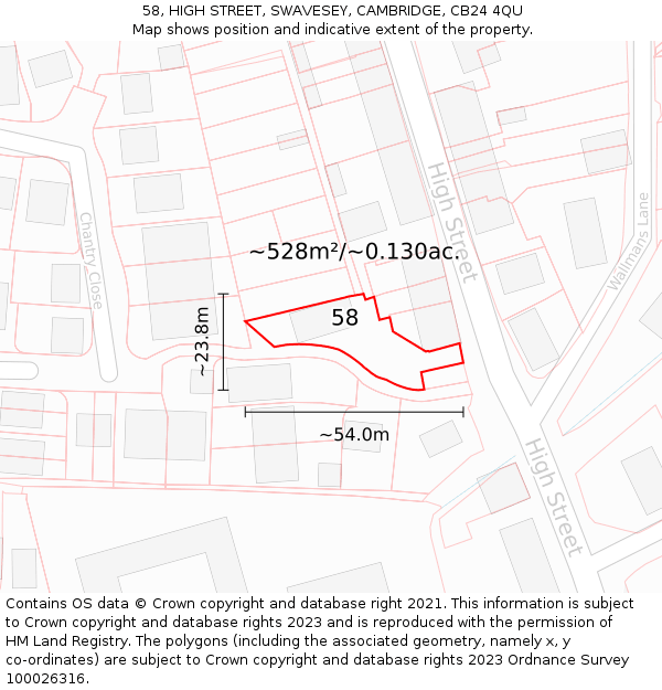 58, HIGH STREET, SWAVESEY, CAMBRIDGE, CB24 4QU: Plot and title map