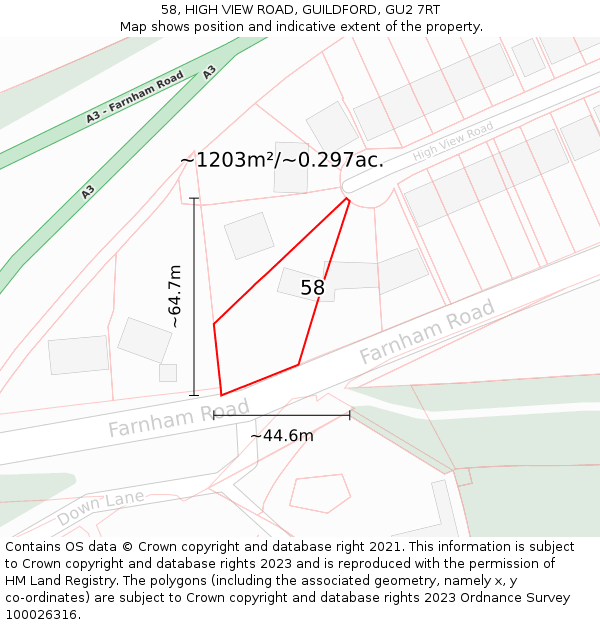 58, HIGH VIEW ROAD, GUILDFORD, GU2 7RT: Plot and title map