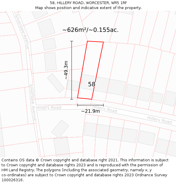 58, HILLERY ROAD, WORCESTER, WR5 1RF: Plot and title map