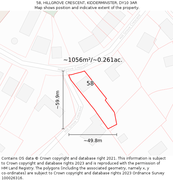 58, HILLGROVE CRESCENT, KIDDERMINSTER, DY10 3AR: Plot and title map